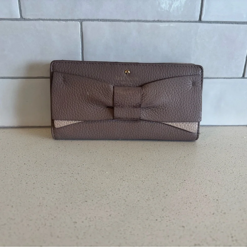 KATE SPADE EDEN LANE JACINDA PORCINI BOW LEATHER WALLET DUSTY PINK